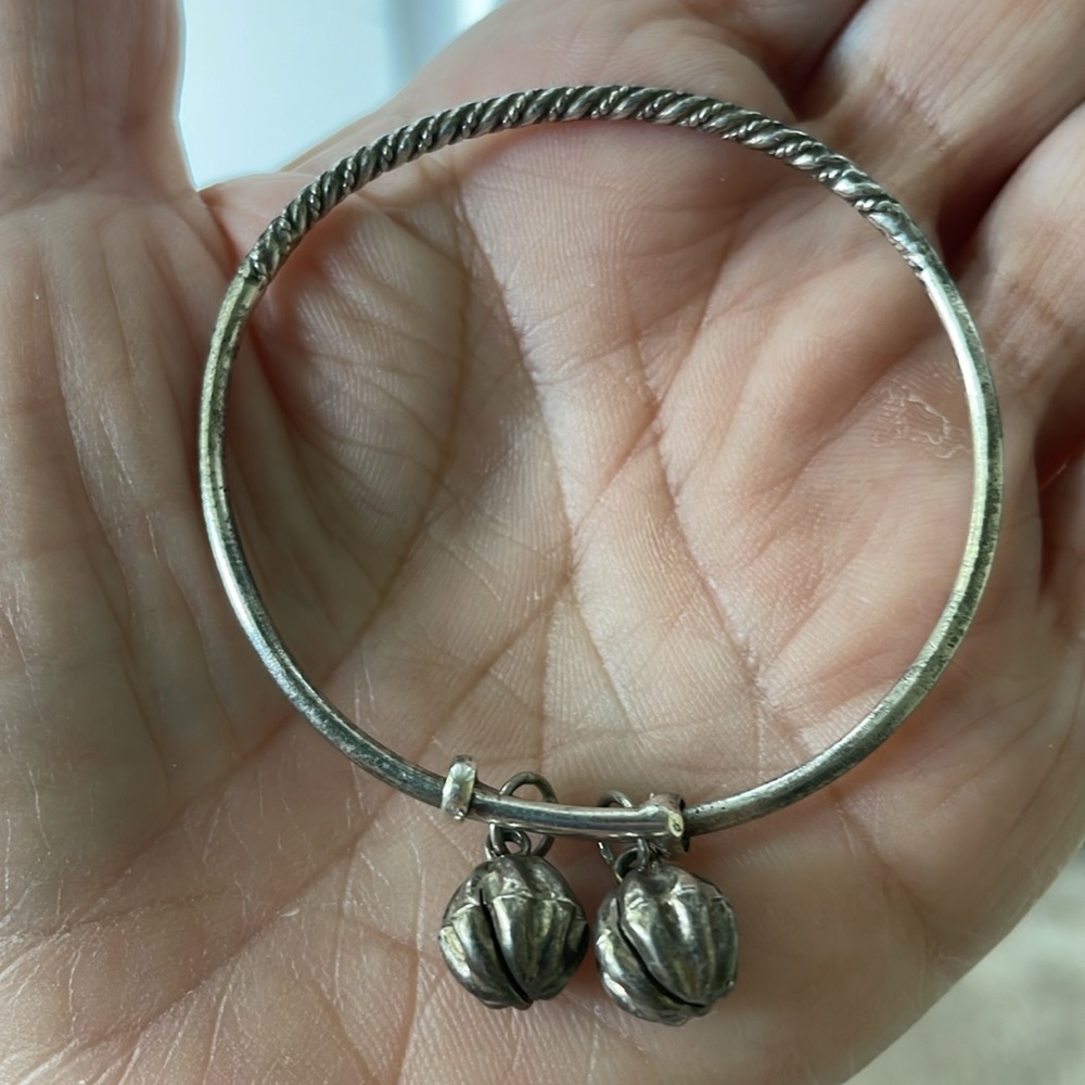 Vintage Sterling Silver Adjustable Baby Bangle Bracelet W/Rattle makes noise